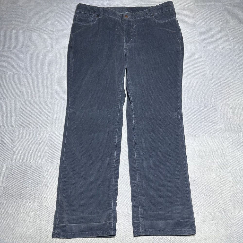 LL Bean Gray Casco Corduroy Favorite Fit High Waist Pants Women's Size 16 Petite